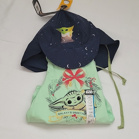 Star Wars Other - 🎁NEW SET Okie Dokie Mandalorian Christmas Bodysuit. Ultraviolet Sun Protección